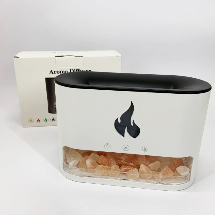 Лампа зволожувач повітря Docsal Flame 3 в 1 з соляним камінням, Портативний зволожувач лампа біла