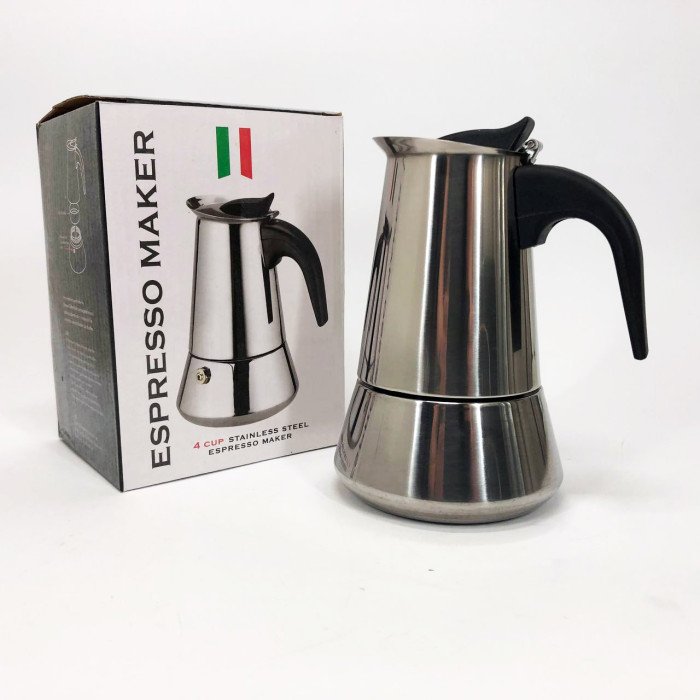 Кавоварка гейзерна з нержавіючої сталі UNIQUE UN-1901 180 мл, Гейзер для варіння кави гейзерна кавоварка