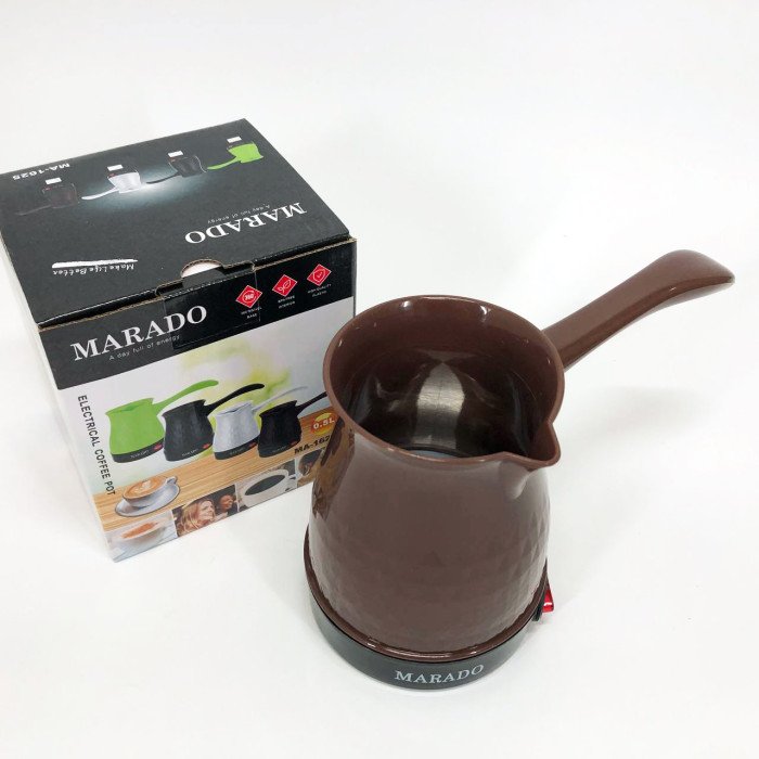 Електрична турка для кави Marado MA-1625, Побутова турка, Бюджетна турка. Колір: коричневий