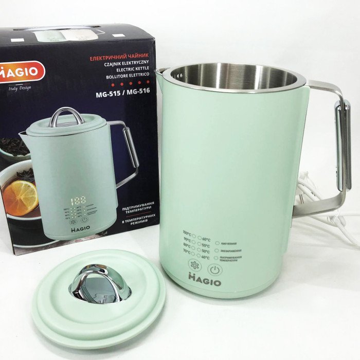 Електрочайник Magio MG-515, 1.5 л, 1500 Вт, з подвійними стінками та регулюванням температури