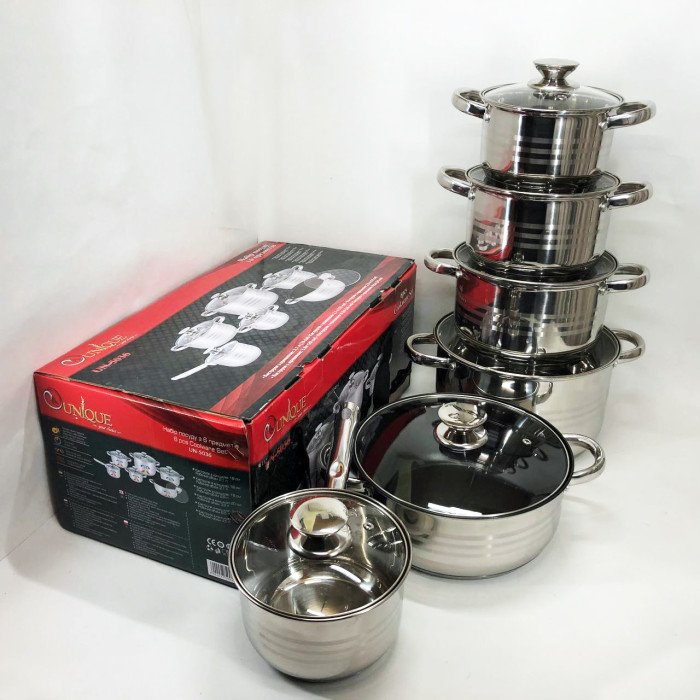 Набор посуды UNIQUE UN-5036 из нержавеющей стали с толстым 5-ти слойным дном.