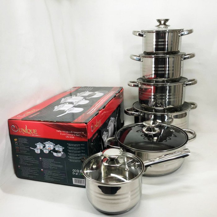 Набор посуды UNIQUE UN-5036 из нержавеющей стали с толстым 5-ти слойным дном.