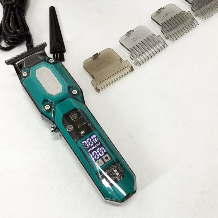 Аккумуляторная машинка для стрижки VGR V-900 с дисплеем, беспроводная для стрижки волос. Цвет: зеленый