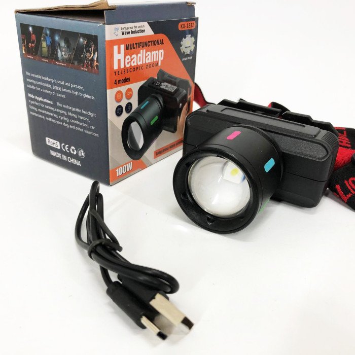 Ліхтар налобний KX-1832-TG, Потужний ліхтар для риболовлі, Ліхтарик на голову для домашніх робіт