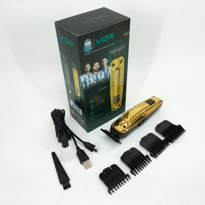 Акумуляторна машинка VGR V-904 для стрижки волосся VGR, машинка з дисплеєм та змінними насадками