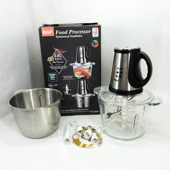 Блендер-подрібнювач RAF R.7028 2 в 1, 300 Вт, 2 чаші, Побутовий потужний подрібнювач продуктів