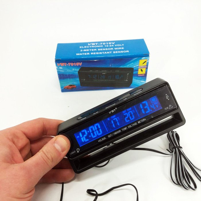 Автомобільний годинник з термометром та вольтметром VST-7010V