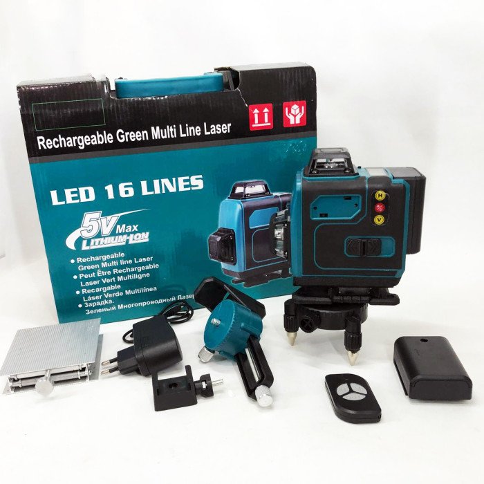 Рівень лазерний лінійний нівелір акумуляторний Laser 4D, 16 ліній, робоча відстань 30м, у валізі