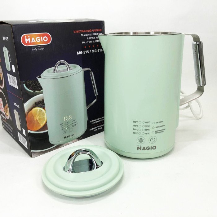 Електрочайник Magio MG-515, 1.5 л, 1500 Вт, з подвійними стінками та регулюванням температури