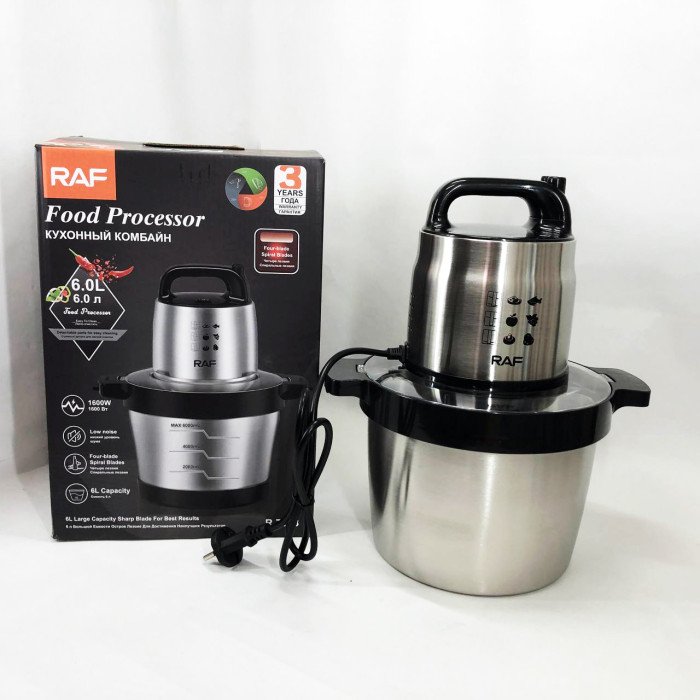 Кухонний блендер подрібнювач RAF R.7008 6 л 600 Вт, Потужний подрібнювач з чашею нержавіюча сталь