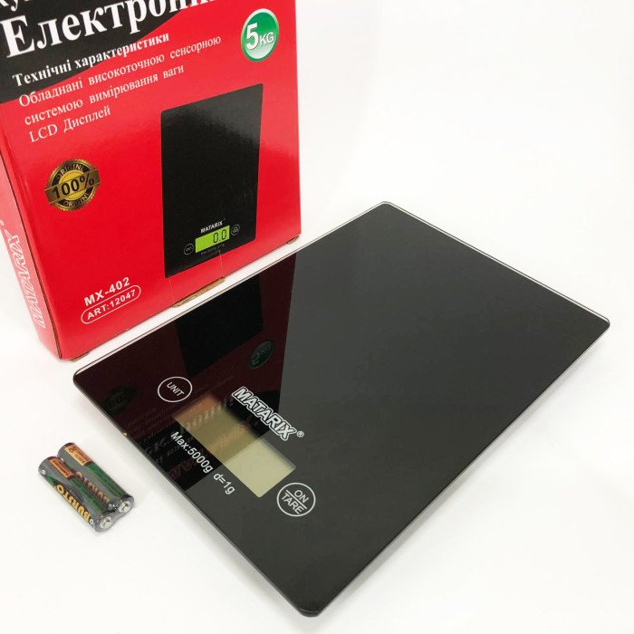 Ваги кухонні MATARIX MX-402 5 кг з дисплеєм, Компактні кухонні ваги для їжі. Колір: чорний