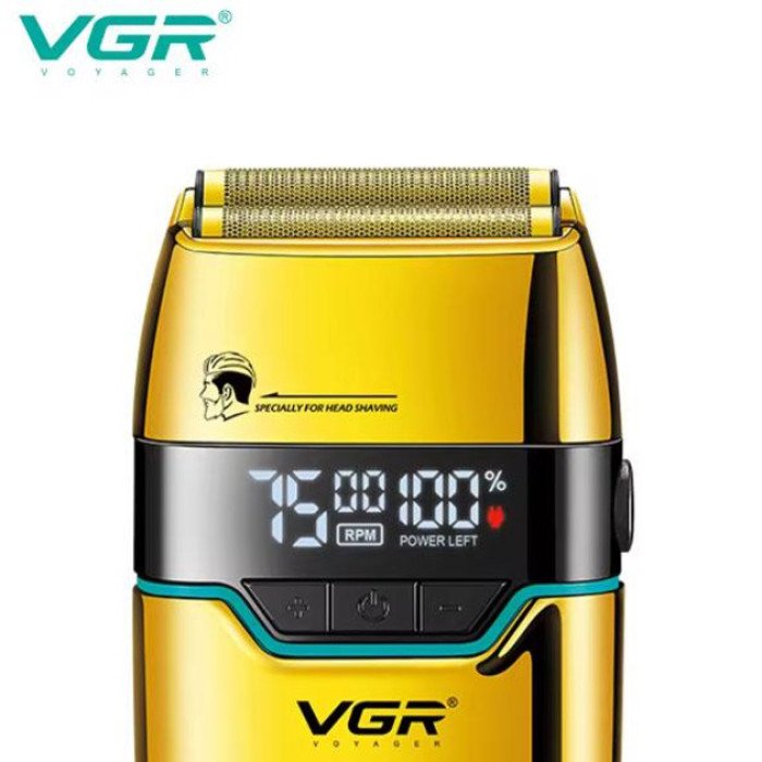 Електробритва Шейвер VGR V-350 чоловіча акумуляторна бритва для гоління з дисплеєм. Колір: золотий