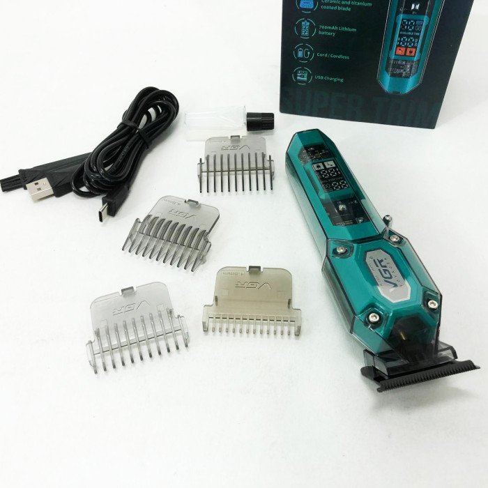 Аккумуляторная машинка для стрижки VGR V-900 с дисплеем, беспроводная для стрижки волос. Цвет: зеленый