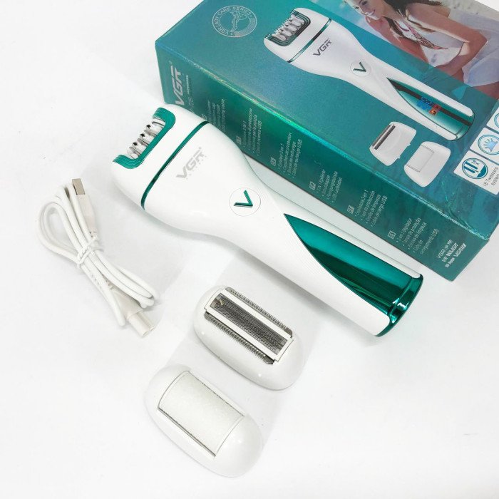 Епілятор акумуляторний жіночий 3 в 1 VGR V-728 Бездротовий електроепілятор пемза бритва для ніг і рук