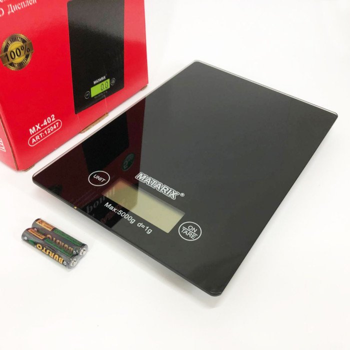 Ваги кухонні MATARIX MX-402 5 кг з дисплеєм, Компактні кухонні ваги для їжі. Колір: чорний