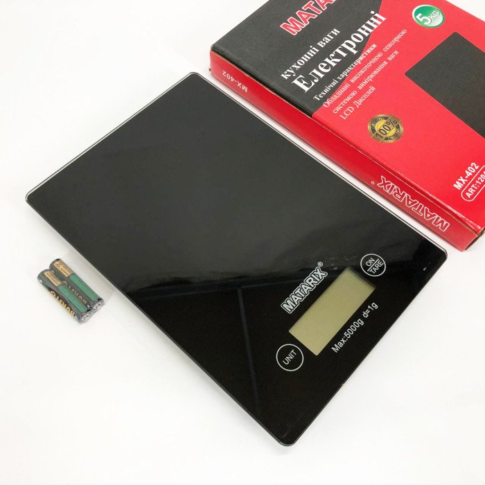 Ваги кухонні MATARIX MX-402 5 кг з дисплеєм, Компактні кухонні ваги для їжі. Колір: чорний