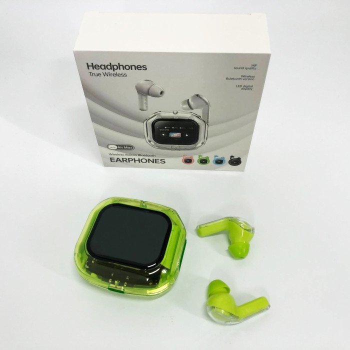 Бездротові вакуумні навушники TWS з дисплеєм LED, вологозахист IPx4 Bluetooth 5.4 з кейсом. Колір: зелений