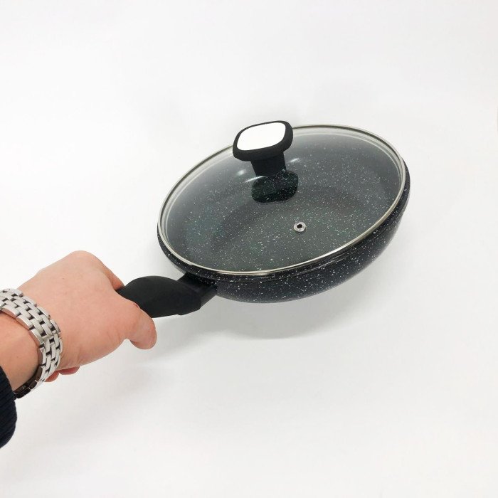 Сковорода UNIQUE UN-5144 22 см з кришкою темний граніт, Довговічні сковорідки, Ідеальна сковорода