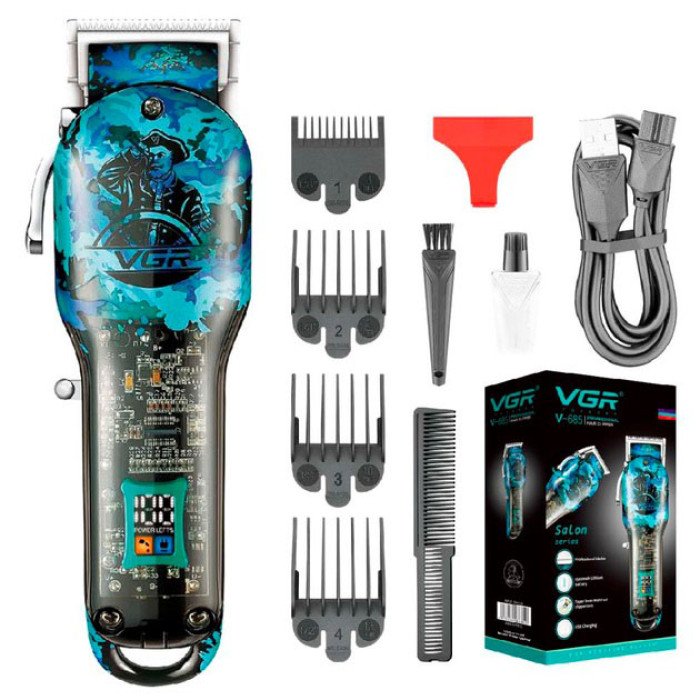 Акумуляторна машинка для стрижки VGR V-685, 4 насадки