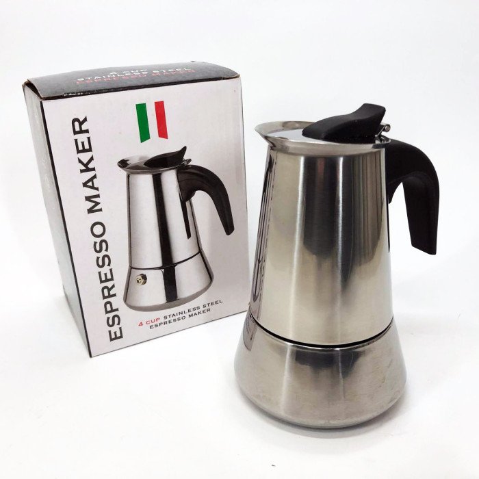 Кавоварка гейзерна з нержавіючої сталі UNIQUE UN-1901 180 мл, Гейзер для варіння кави гейзерна кавоварка