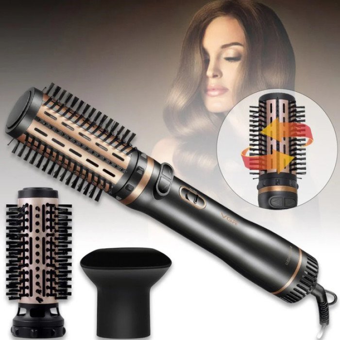 Електрична фен-щітка стайлер для укладання волосся 1000 Вт 3 режими VGR V-496 3 насадки