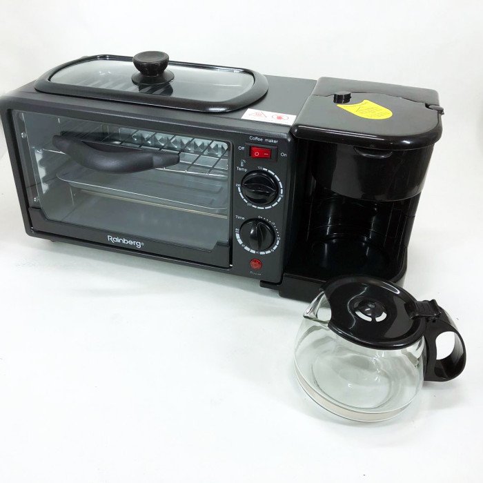 Електрична піч для сніданку 3в1 Rainberg RB-2286B 3800 Вт (піч, кавоварка, поверхня для смаження)