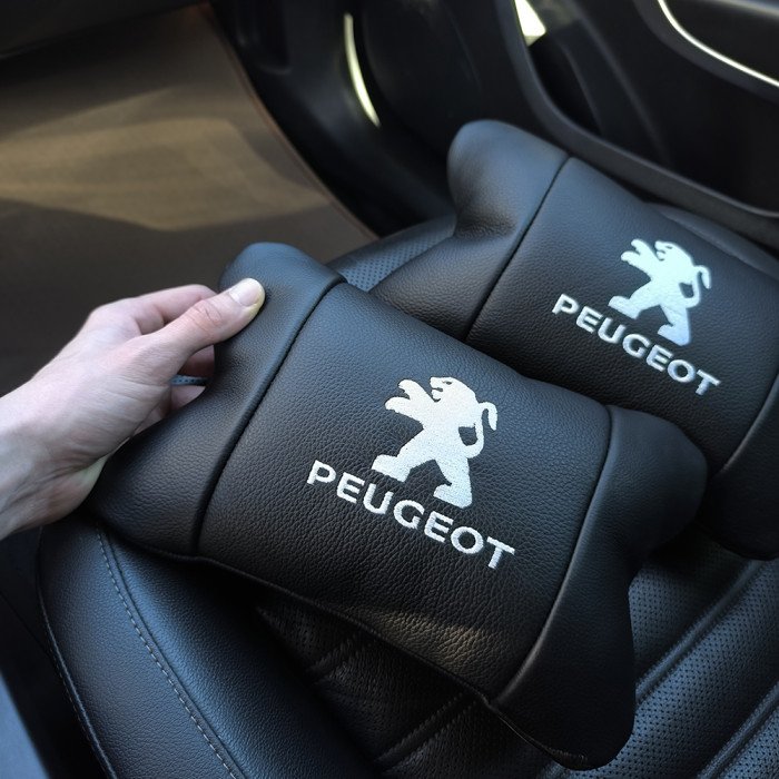 Набір подушок Peugeot із шкіри + брелок у подарунок, Автоподушки з вишивкою
