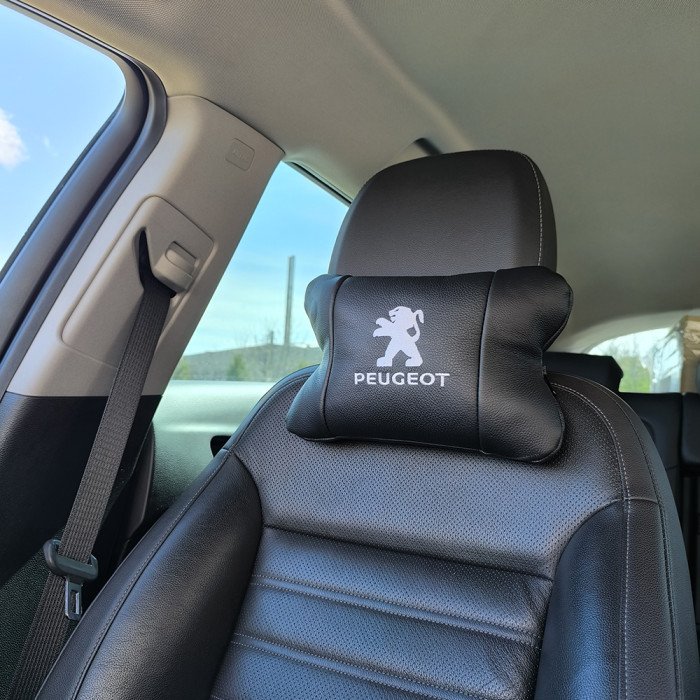 Набір подушок Peugeot із шкіри + брелок у подарунок, Автоподушки з вишивкою