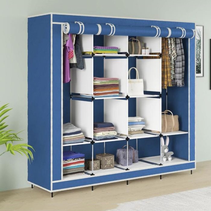 Складна тканинна шафа для одягу 170*45*170см Storage Rack, універсальна тканинна шафа для речей Синій