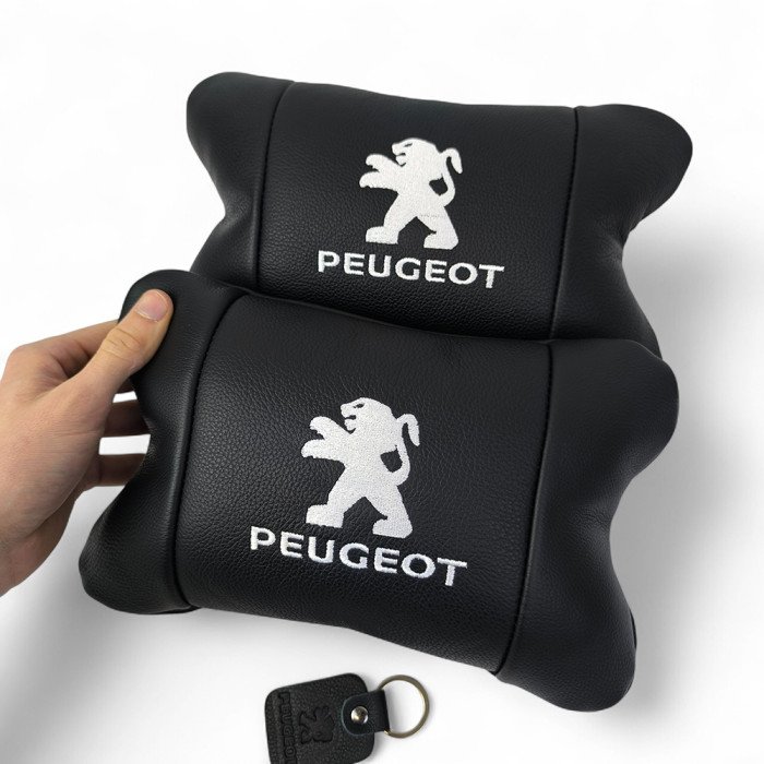 Набір подушок Peugeot із шкіри + брелок у подарунок, Автоподушки з вишивкою