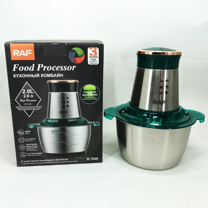 Кухонний комбайн RAF R.7029 електричний блендер м'ясорубка подрібнювач 1000 Вт 2л, Потужний блендер