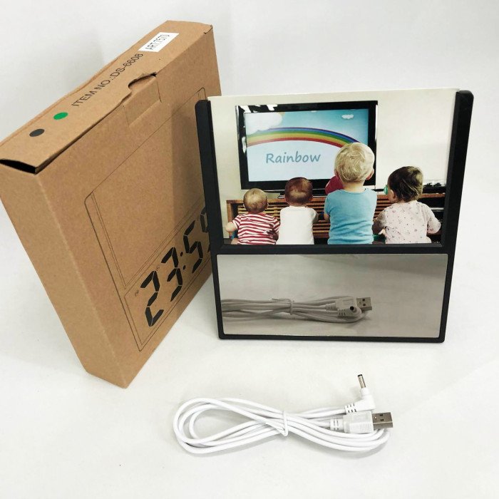 Електронний дротовий настільний цифровий годинник DS-6608 з фоторамкою, зелене підсвічування. Колір: чорний