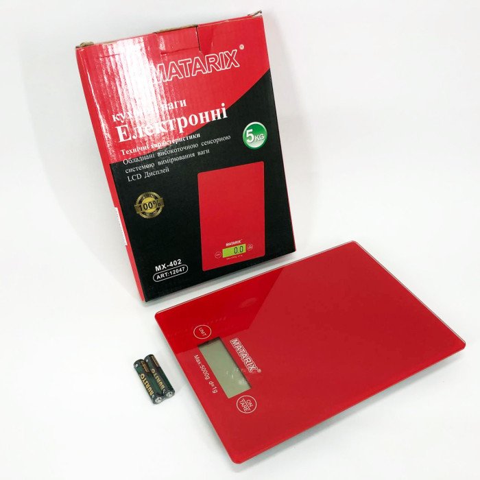 Ваги кухонні MATARIX MX-402 5 кг з дисплеєм, Ваги кухонні для продуктів домашні. Колір: червоний