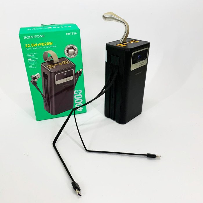 Портативний зарядний пристрій Power Bank BOROFONE DBT35A 40000mAh із вбудованими кабелями