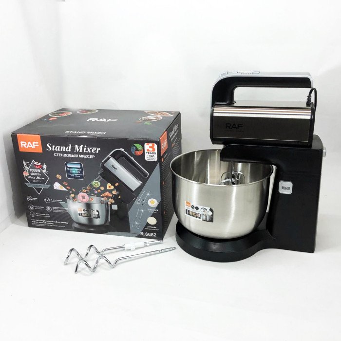 Стаціонарний міксер ручний RAF R.6652 із металевою чашею 3.5 л 1000 Вт