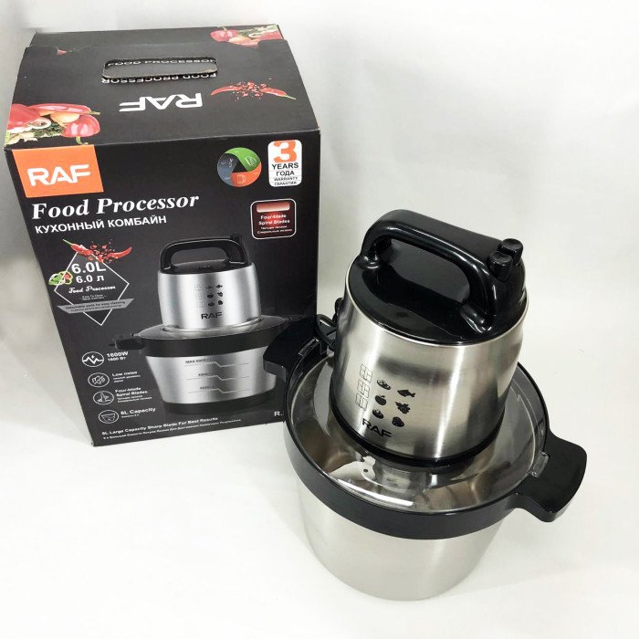 Кухонний блендер подрібнювач RAF R.7008 6 л 600 Вт, Потужний подрібнювач з чашею нержавіюча сталь