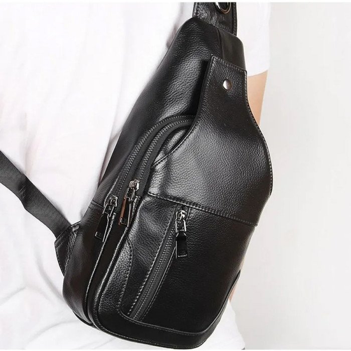 Преміальна чоловіча шкіряна сумка з натуральної італійської шкіри, чорна