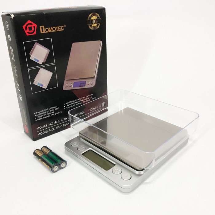 Ваги ювелірні Domotec MS-1729B електронні з 2-ма чашами 0,01-500 гр, Кишенькові ваги для золота