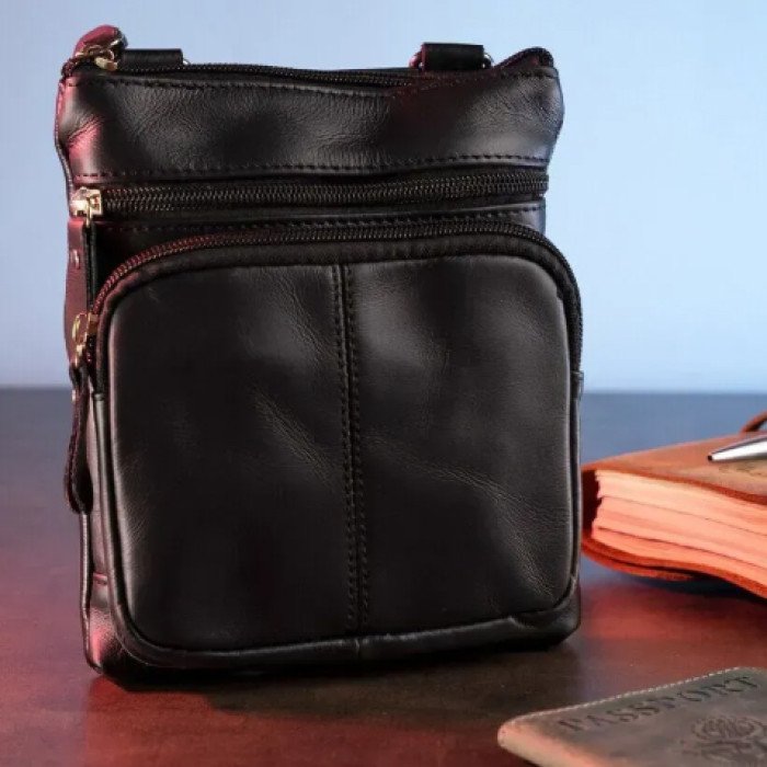 Чоловіча сумка з натуральної італійської шкіри флотар – 5 кишень, міцна фурнітура