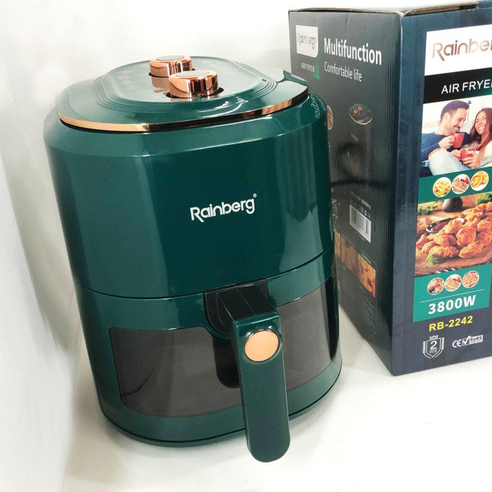 Аерофрітюрниця для дому з таймером Rainberg RB-2242 на 6 л безмасляна фритюрниця 3800 Вт. Колір: зелений