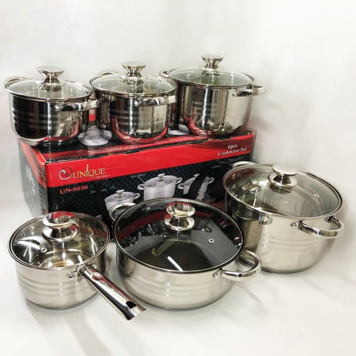 Набор посуды UNIQUE UN-5036 из нержавеющей стали с толстым 5-ти слойным дном.