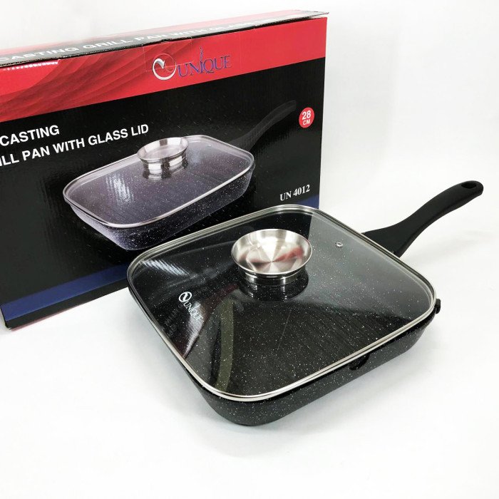 Сковорода гриль UNIQUE UN-4012 стильна 24см, Надійна сковорода з антипригарним покриттям