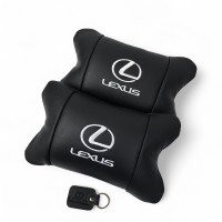 Набір автоподушок Lexus шкіра Італія+ подарунок, Автоподушки Лексус з вишивкою