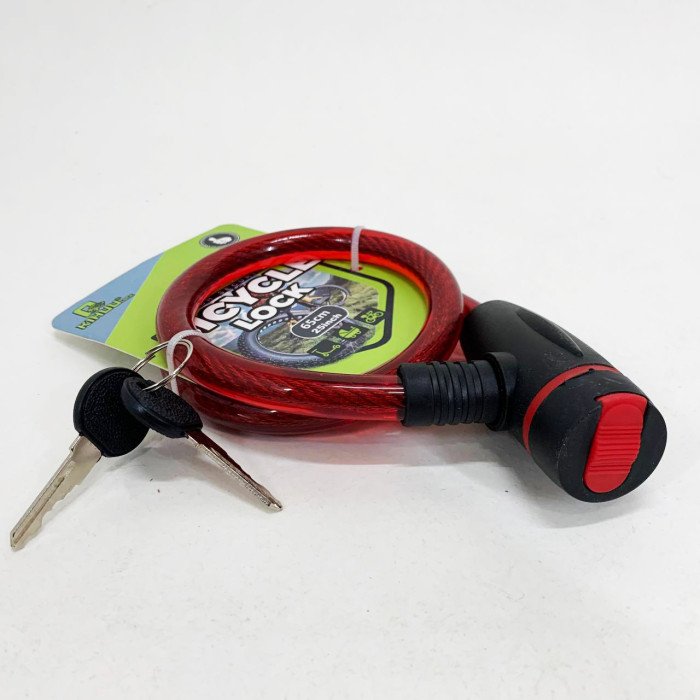 Замок велосипедний KIHUU LOCK 187, 15*65 тросовий, 2 ключі. Колір: червоний