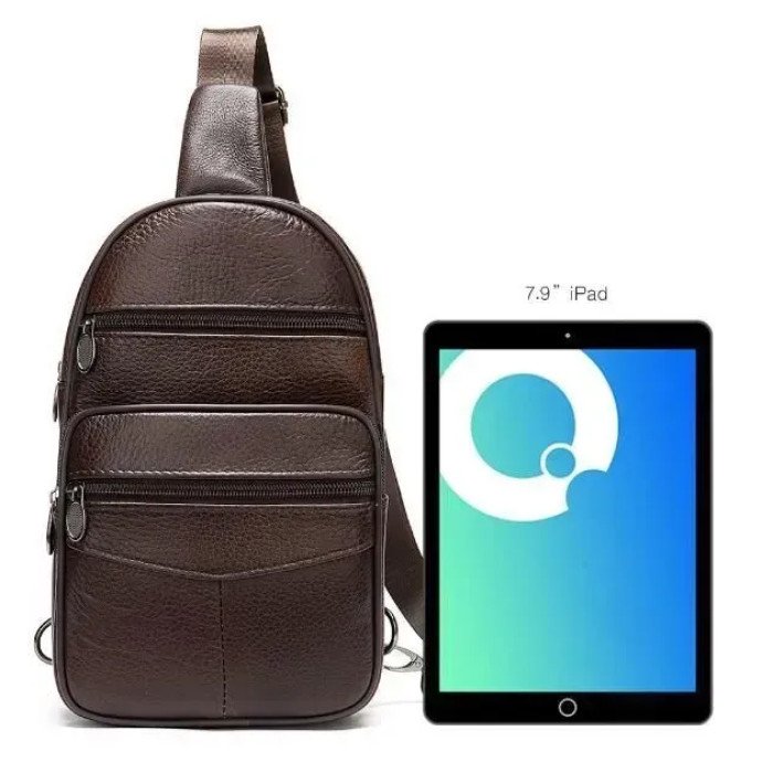 Стильна чоловіча шкіряна сумка слінг,середнього розміру з якісної італійської шкіри у фірмовій упаковці