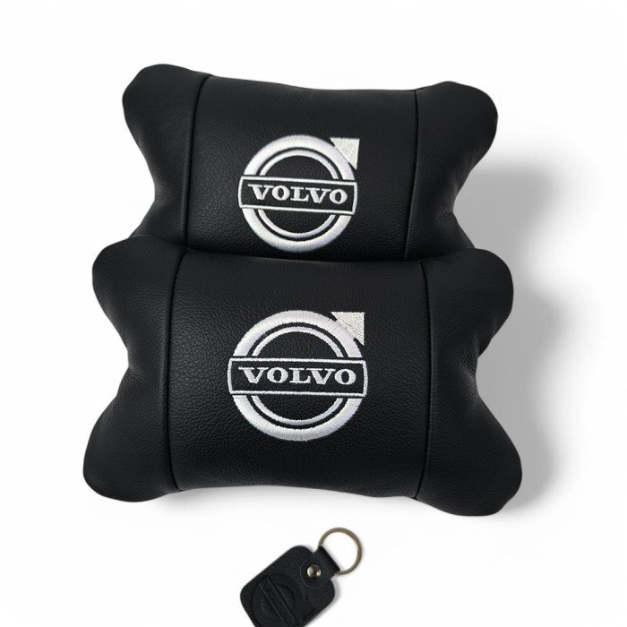 Набір шкіряних подушок Volvo + брелок у подарунок, Автоподушки Volvo з вишивкою