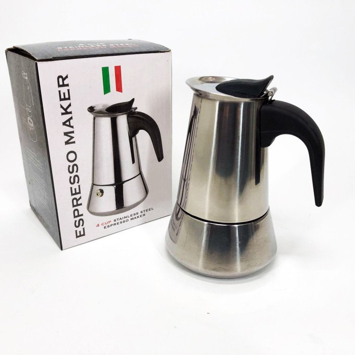 Кавоварка гейзерна з нержавіючої сталі UNIQUE UN-1901 180 мл, Гейзер для варіння кави гейзерна кавоварка