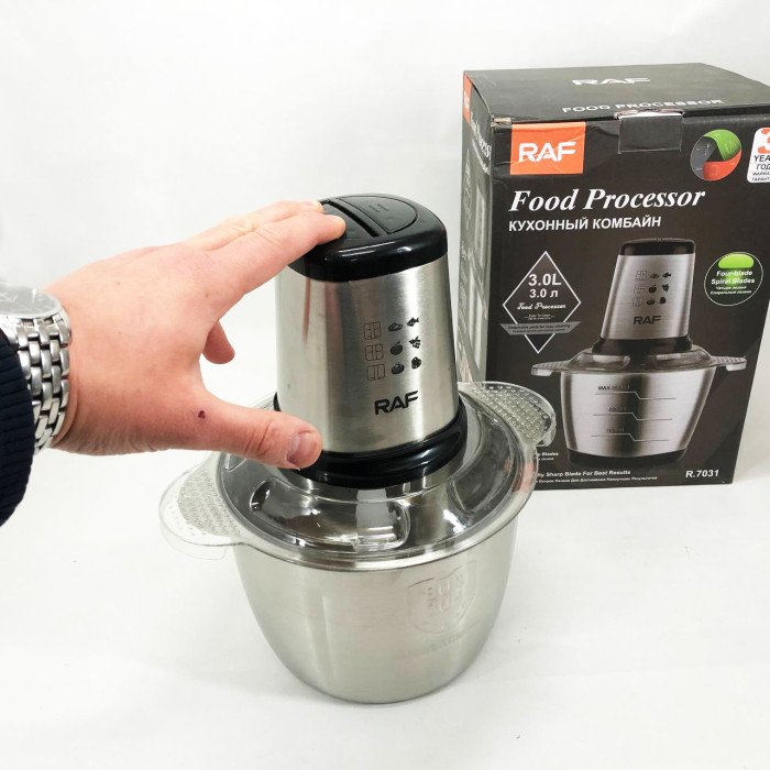 Подрібнювач RAF R.7031 настільний електричний блендер-чоппер 3 л 1000 Вт, Кухонний блендер для овочів