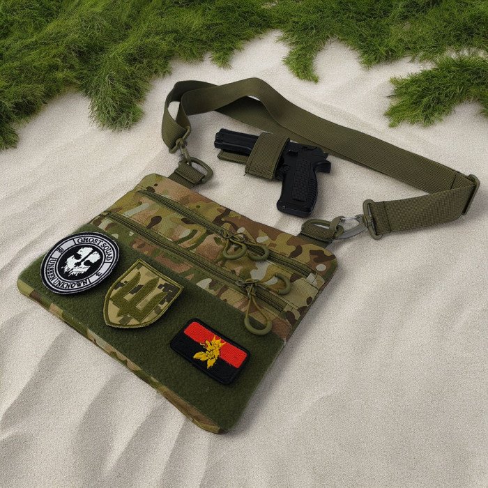Сумка-кобура мультикам наплічна з липучкою для шевронів, тактична сумка чоловіча з кордури