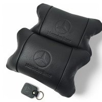 Набір шкіряних подушок Mercedes-Benz + брелок у подарунок, подушка на підголовник